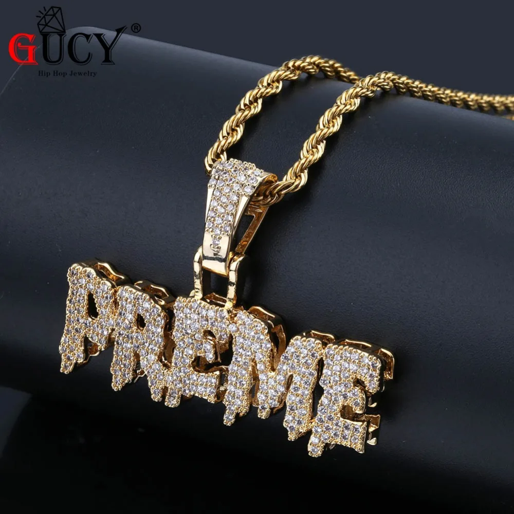 

Кулон с надписью GUCY PREME, ожерелье из кубинской цепи Майами с микрозакрепкой из фианита золотого и серебряного цвета, Мужская Подарочная бижутерия в стиле хип-хоп
