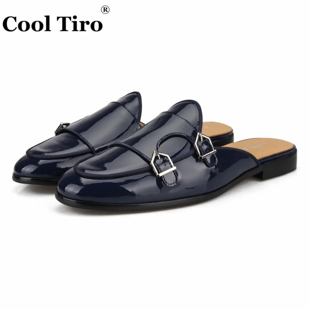 Dark blue patent leather men slippers (3)