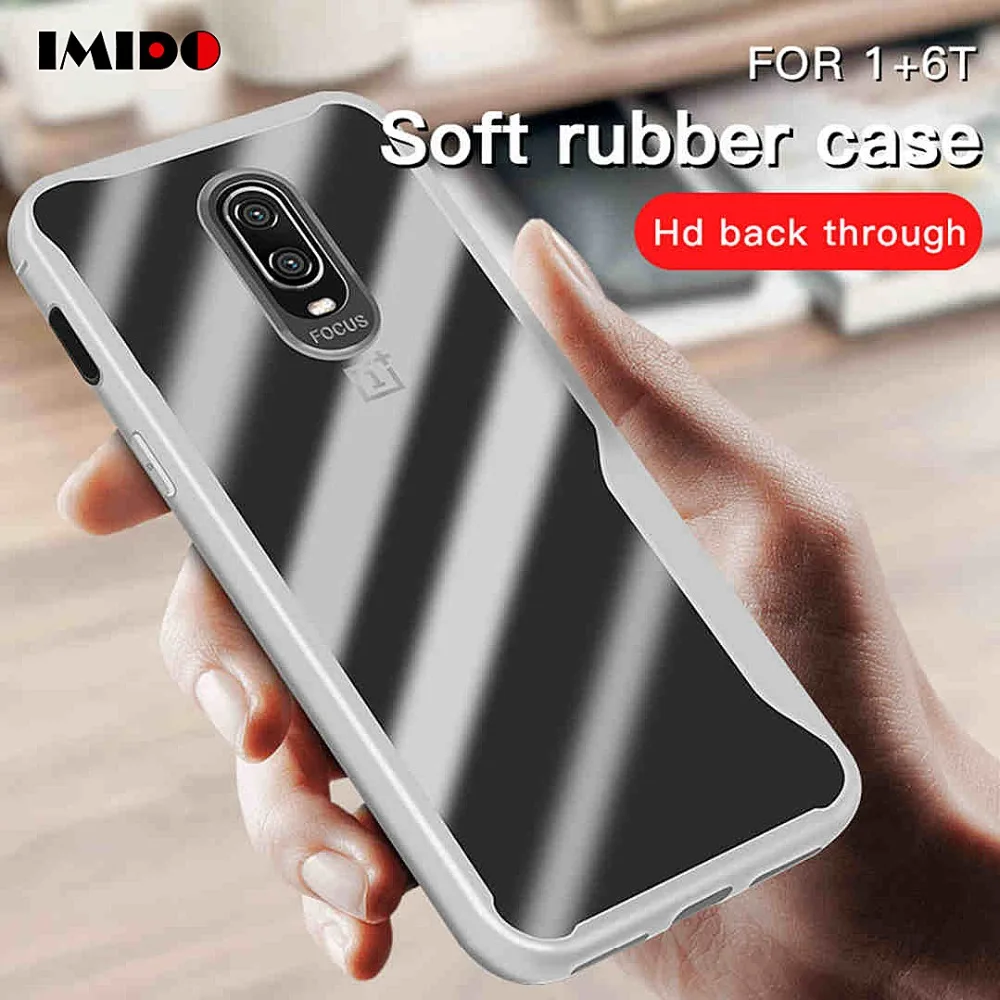 

IMIDO Clear Shockproof Phone Case For One Plus 6T Silicone Ultra-Thin Transparent Soft TPU Back Cover For One Plus 6 Coque Capa