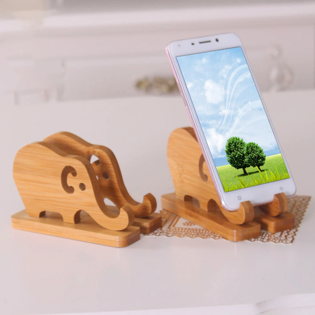

Storage Rack Cartoon Elephant Accessories Wooden Phone Holder Mobile Base Practical Portable Desktop Universal Tablet Bamboo