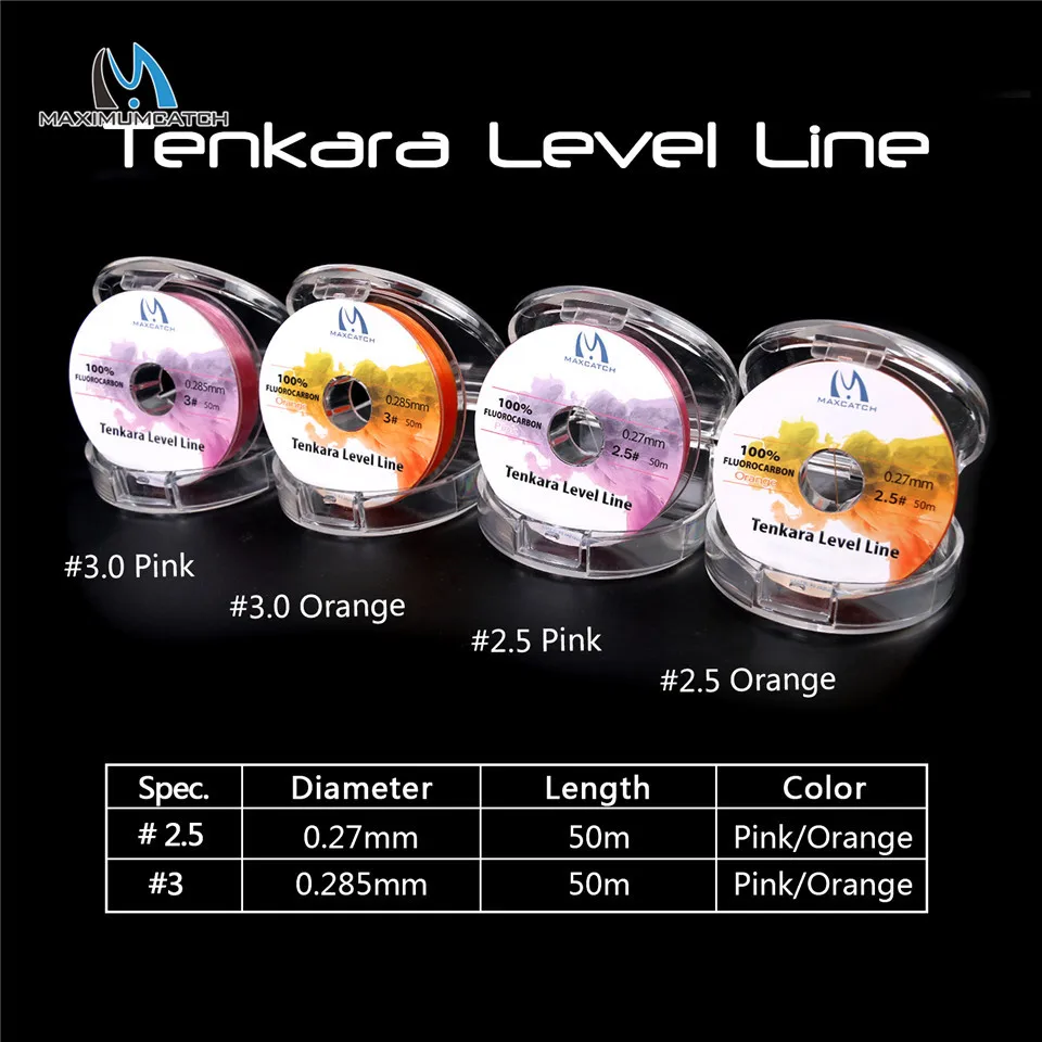 Линия Maximumcatch Tenkara Level 50 м 2,5#/3,0# фторуглеродная Розовая/оранжевая леска Tenkara Fly