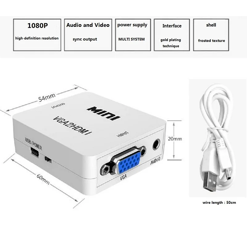  VGA A HDMI Audio Connettore della Scheda di Supporto HD 1080P Video switcher Audio Per PC Del Compu