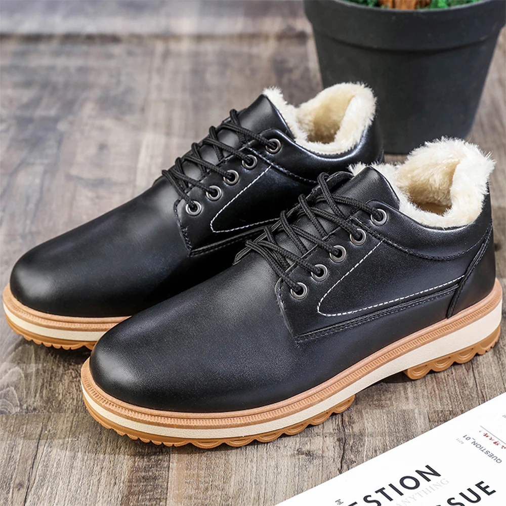 

Top Quality Men Snow Boots 2019 Winter PU Leather Handmade Brand Warmest Men Winter Shoes Outdoor Men Warm Cotton Shoes