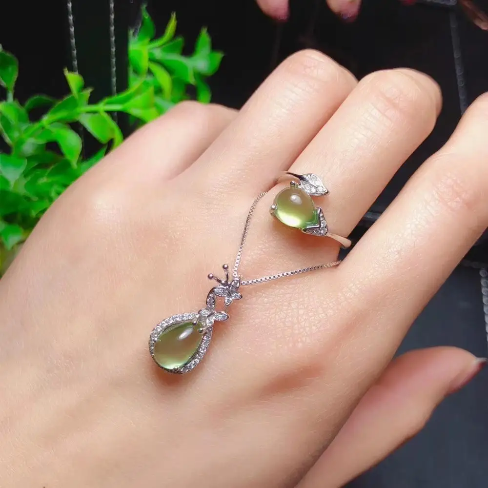 Зеленый виноград драгоценный камень кольцо и ожерелье с 925 серебром