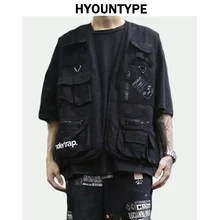 Уличный жилет с карманами, мужской жилет-карго на молнии, военная куртка, новинка, хип-хоп Уличная одежда, тактический жилет, толстовка