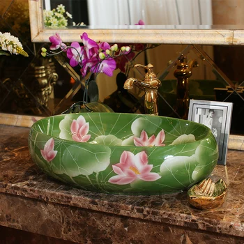 

countertop Jingde ceramic bathroom wash basin art increase green red ellipse