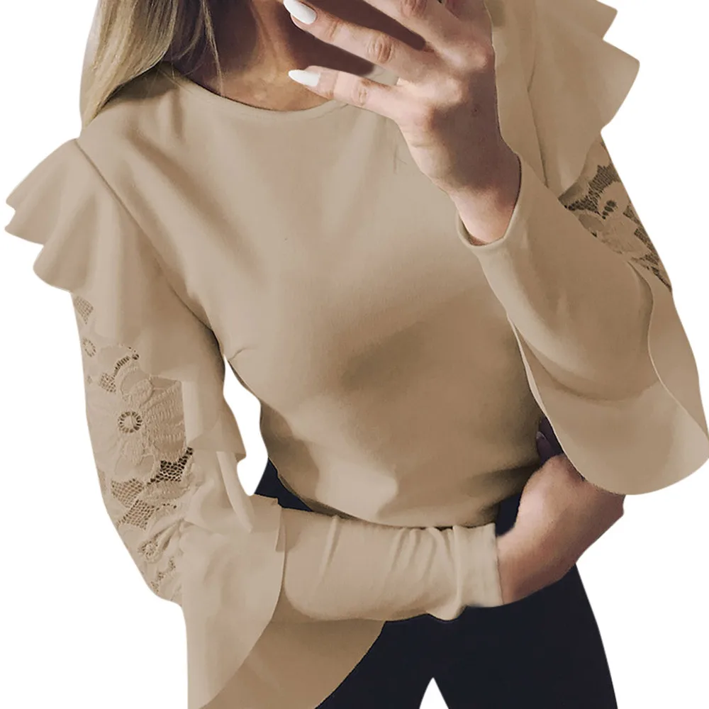

Free Ostrich Blouse Women Solid Long Sleeve O-Neck Pullover Tops Daily Autumn Spring Femme Solid Shirt 2019 C1340