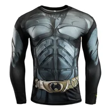 Men’s Slim Fit 3D Printed Batman Compression Sports T-shirts Long Sleeve Fitness Running Athletic Cycling Jersey Quick-Dry Shirt