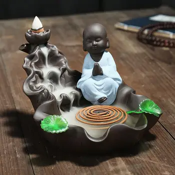 

Cute Ceramic Waterfall Censer Holder Smoke Sandalwood Cones Home Decor Backflow Incense Burner Refoulement Holder Buddhist Monk