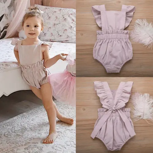 

2019 Newborn Toddler Infant Baby Girls Pink Deer Ruffles Romper Jumpsuit Clothes Outfits Toddler Baby Girl Backless Summer