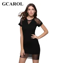 GCAROL 2017 Женщин Из Органзы Сращены Трикотажные Dress Sexy Bodycon Dress Low-Profile Черный ПР Тонкий Dress Для Ранней Весной летом