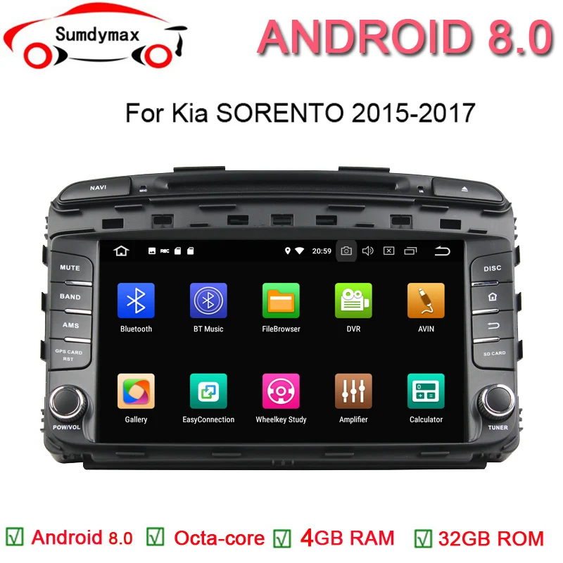 Top Octa core Android 8.0 car dvd gps for kia Sorento 2015 2016 navigation dvd player car radio audio video player 2 din gps 0