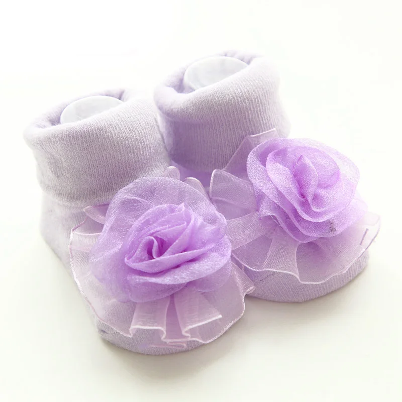 Милые кружевные носки принцессы для новорожденных хлопковые носки с большим цветком для малышей теплые носки-тапочки для маленьких девочек recien nacido Sokken
