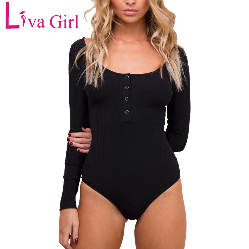 LIVA GIRL 2020 Черный Повседневный трикотажный облегающий боди с длинным рукавом