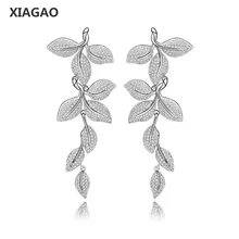 XIAGAO Leaf Statement Women Dangle Earrings Exquisite Clear Cubic Zircon Luxury Jewelry For Engagement Wedding