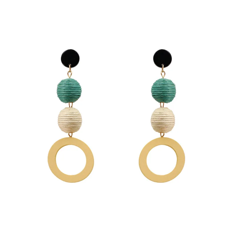 

LISM New Enthic Hot Temperament Round Wood Stud Earring Long Big Pendant Dangle Summer Ear Nail Jewelry For Women Gift Party