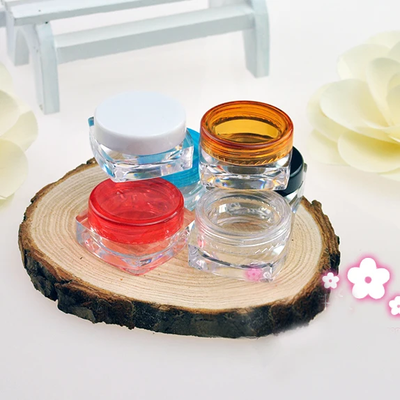 

200pcs,3 grams Square bottom color transparency Cream box,cosmetic packing boxes,trial sample box,portable travel empty bottle