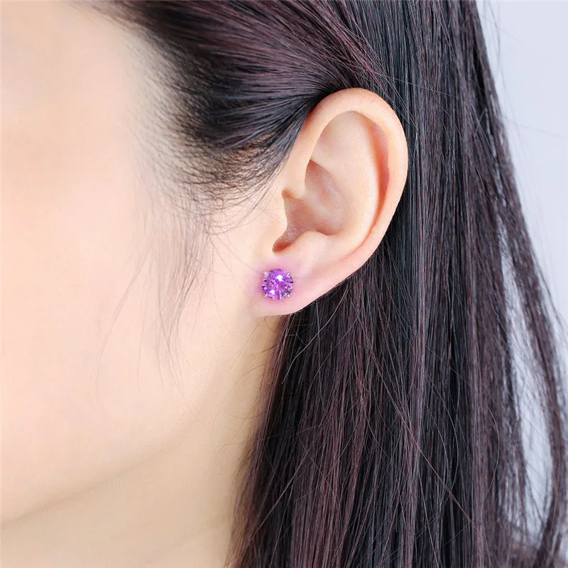 Женские серьги гвоздики из серебра 925 пробы с камнями 4/5/6/7 мм|925 sterling silver earrings|silver