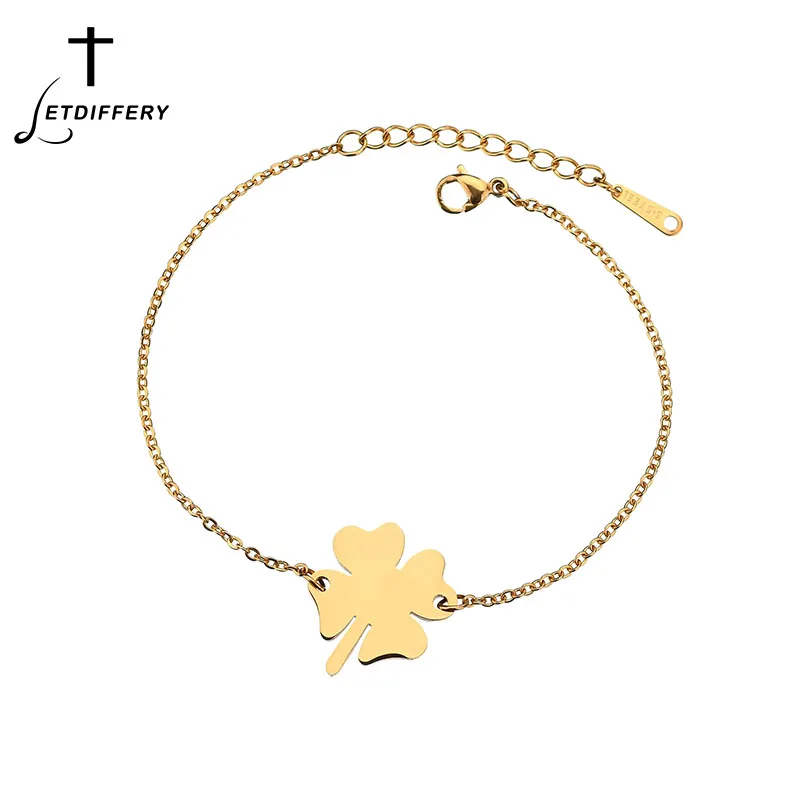 

Letdiffery Trendy Luck Four Leaf Clover Bracelet Stainless Steel Sliver Gold Pendant For Men Women Best Friends