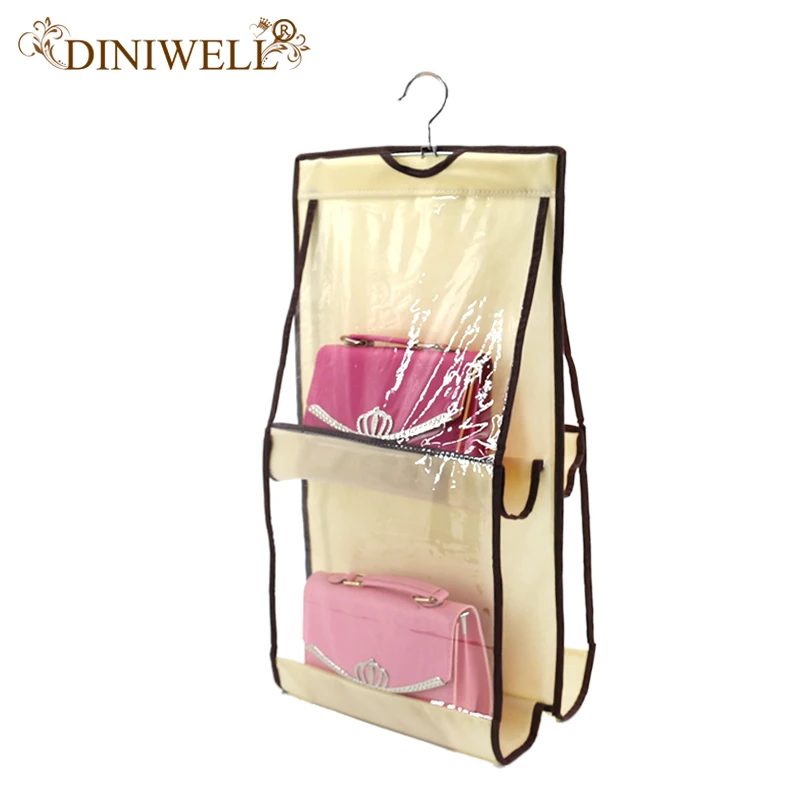 

DINIWELL 4 Pocket Organization Rack Hangers Closet Case Tidy Dustproof Hanging Women Handbag Tote Bag Purse Storage Organizers