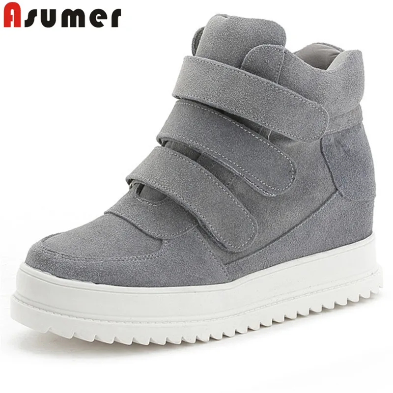 

ASUMER 2018 fashion autumn winter boots round toe casual ankle boots for women platform height increasing suede leather boots