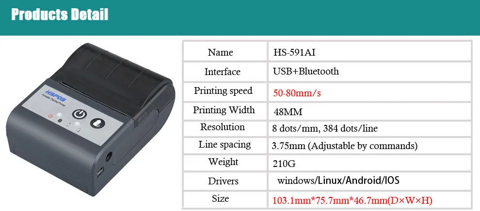 Мини 58 термальный портативный принтер usb bluetooth Порт Печать банкнот Поддержка 1D 2D QR штрих-код с батареей impressora pos продвижение