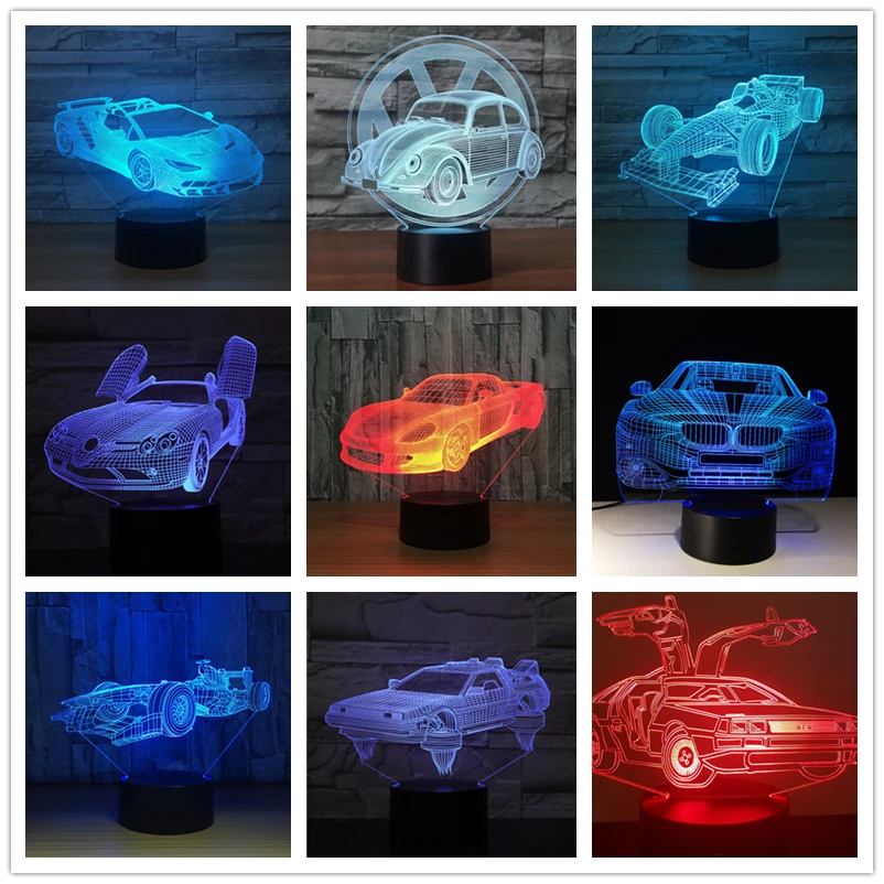 3D Светодиодная лампа для гоночной машины формула Феррари BMW 7 цветов Изменение сна ребенка 3d светодиодный светильник домашний декор праздник Дети Рождественский подарок