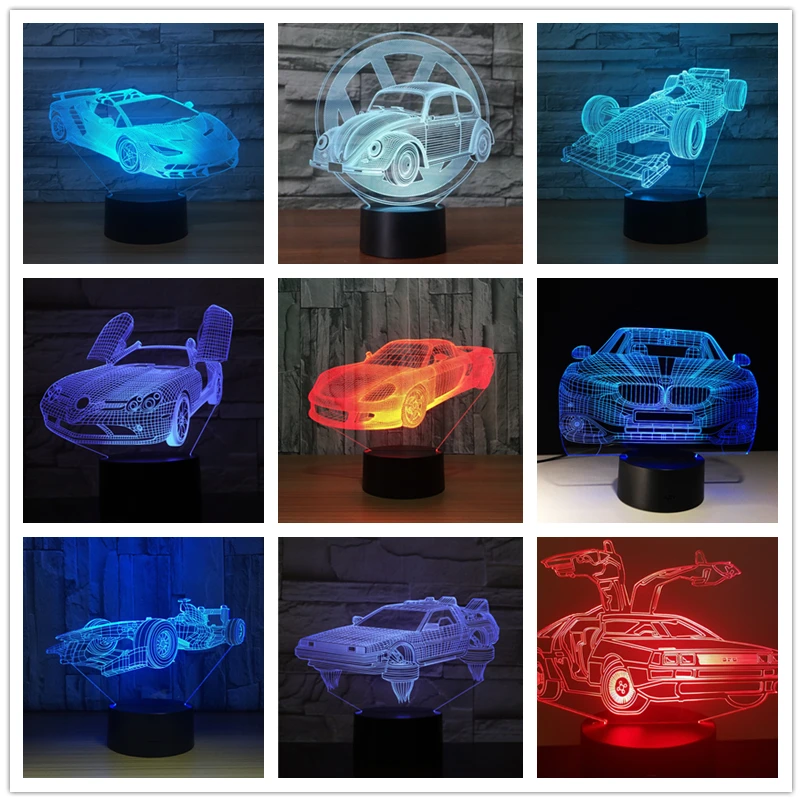  3D Led Lamp Racing Car Formula Ferrari BMW 7 Colors Change Baby Sleep 3d led Light Home Decor Holid - 32980437272