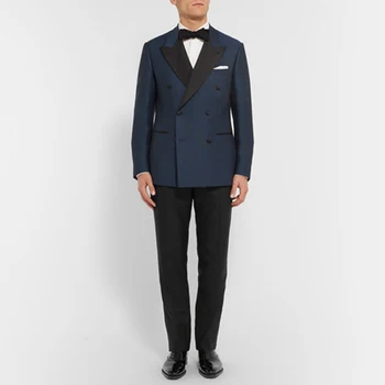 

2017 High-grade Top Quality Tuxedo Double Breasted Three Pockets Pesked Lapel Party Morning Suits (jacket+pants+bow Tie)