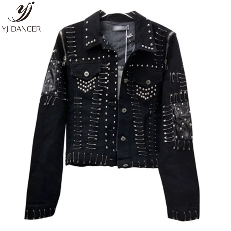 

Denim Jacket Female 2019 High quality Spring New Fashion Heavy Work Rivet Pin Slim Short Jacket Long Sleeve Denim Coat H00397