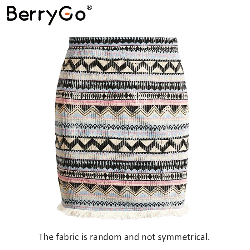 BerryGo Boho chic tassels Этническая Высокая талия пляжная юбка для лета Женская Мини Короткая юбка винтажные юбки-карандаш Женская Нижняя - Цвет: Pattern 2