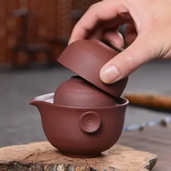 

Portable Purple Sand Teaware Sets Ceramic Kung Fu Teapot Handmade Teapot Teacup Gaiwan Tureen Tea Ceremony Travel Tea Set