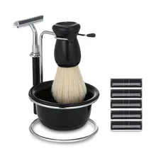 Gustala Набор для бритья для мужчин, щетка для волос барсука, подставка, чаша-держатель, бритва, инструменты для чистки лица