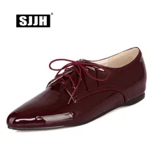 SJJH/женская повседневная обувь на плоской подошве с острым носком; лоферы из лакированной кожи; удобная обувь; модная Рабочая обувь; большие размеры; Q340