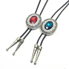 Кожаный Галстук боло для мужчин и женщин Западный ковбойский галстук горный хрусталь кулон ожерелье Мода Родео танец шеи аксессуары для галстуков