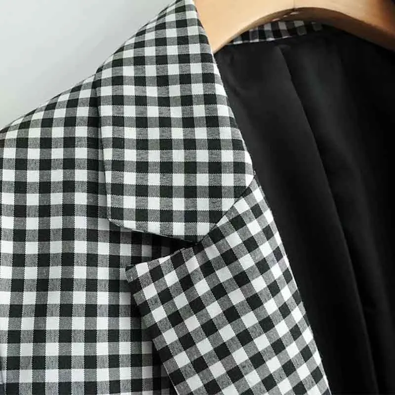 Women blazers and jackets plaid blazer pockets notched collar long sleeve coat female outerwear casual tops Female Casual Coats