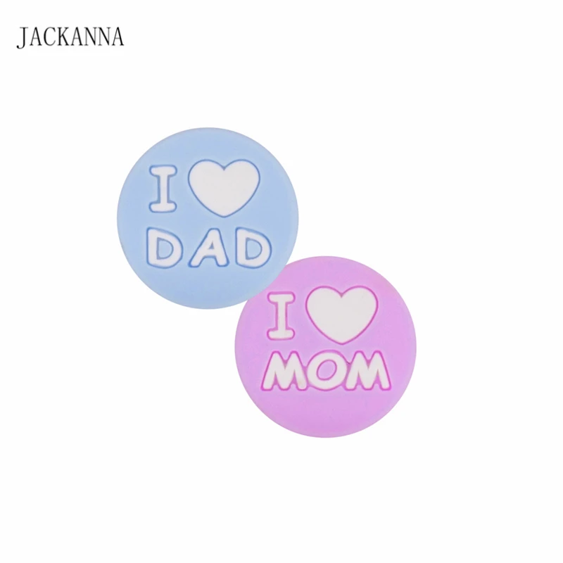Силиконовые бусины I Love Dad Mom 20 мм зажимы для соски DIY украшения браслет аксессуары
