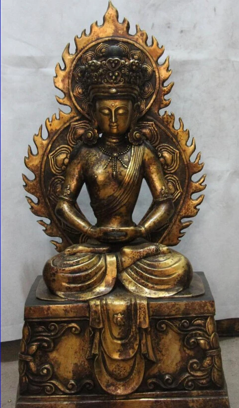 

USPS to USA S0455 Tibet Monastery Old Copper Bronze Statue Amitayus Buddha of Longevity Kwan Yin (B0328)