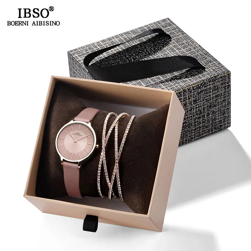 IBSO часы-браслет с кристаллами, набор женских высококачественных кварцевых часов, роскошные женские часы, Набор браслетов для подарка на День святого Валентина - Цвет: 6608bn bangle
