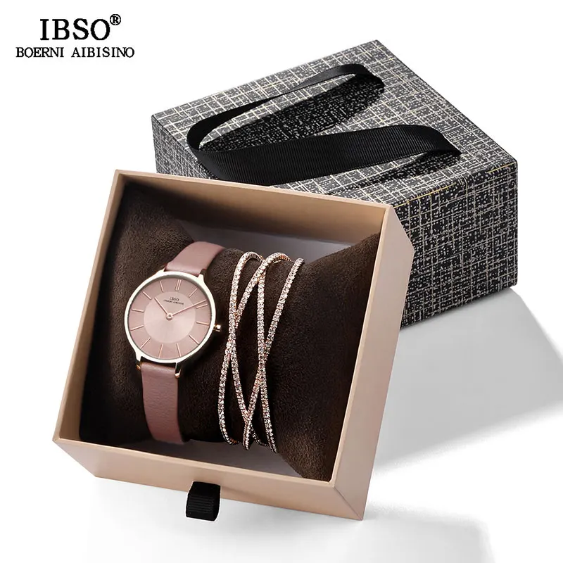 IBSO Crystal Bracelet Watches Set Female High Quality Quartz Watch Luxury Women Watch Bangle Set For Valentine's Gift 