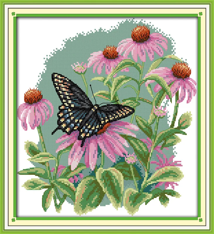 

Butterfly over flowers (7) counted printed on fabric DMC 14CT 11CT Cross Stitch kitsembroidery needlework Sets Home Decor
