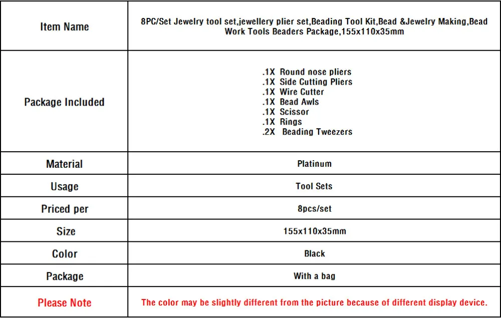 8 шт./компл. набор инструментов для создания украшений, Ювелирные плоскогубцы набор, инструмент для работы с бисером, с бусинами и ювелирных изделий, работы из бисера инструменты изделий посылка, 155x110x35 мм