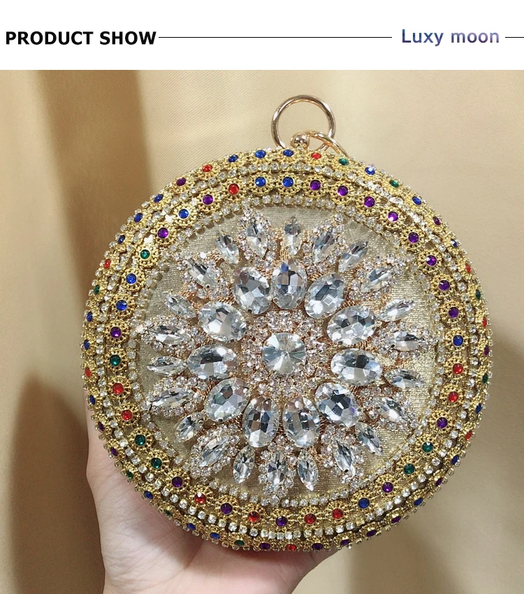 Front View of The Luxy Moon Round Rhinestone Evening Bag