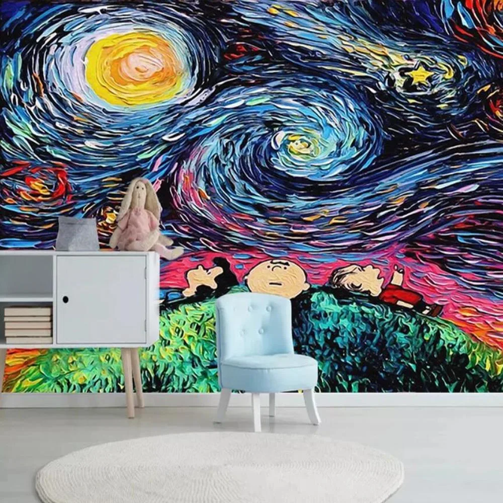 Handpainted Oil Abstract Starry Sky Wallpaper Murals Living Room Photo
