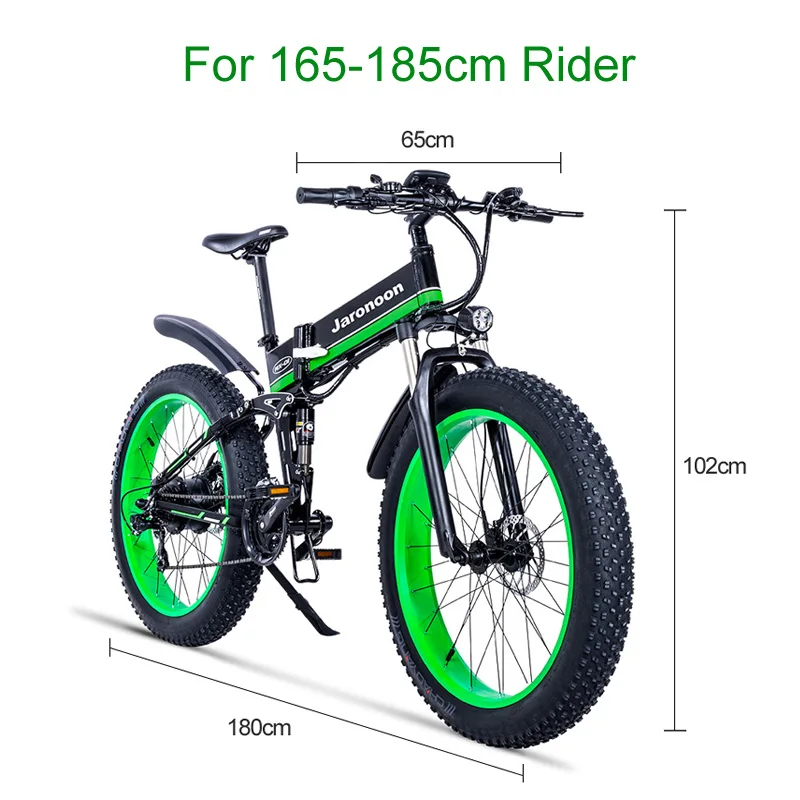 26 дюймов складной электрический велосипед, 48V 1000W Мощный мотор, горный велосипед с крупными покрышками для езды, 5-уровневая помощи педалированию амортизационная вилка для велосипеда