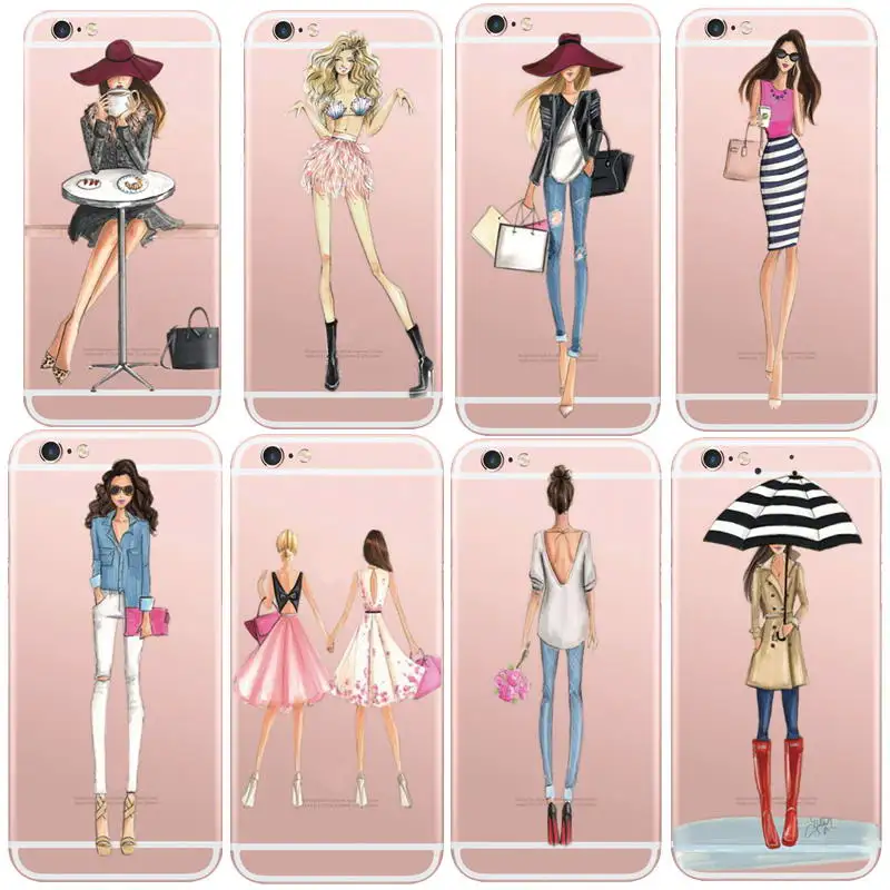 

Fashionable Dress Shopping Girl Cases For iPhone XS MAX XR 6 6s 5 5s SE 7 8 Plus Transparent Clear Soft Silicon Phone Cover