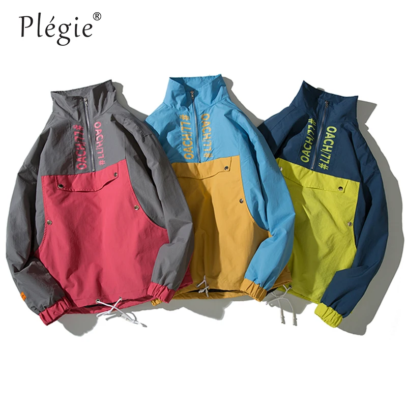 Plegie 2018 Autumn Hip Hop Jacket Windbreaker Men Streetwear Color Block Jacket Coat Vintage Casual Half Zipper Track Jackets Plegie 2018 Autumn Hip Hop Jacket Windbreaker Men Streetwear Color Block Jacket Coat Vintage Casual Half Zipper Track Jackets