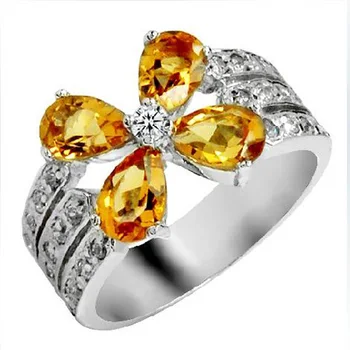

2017 New Qi Xuan_Yellow Stone Elegant Rings_Flower Rings_S925 Solid Sliver Yellow Stone Rings_Manufacturer Directly Sales