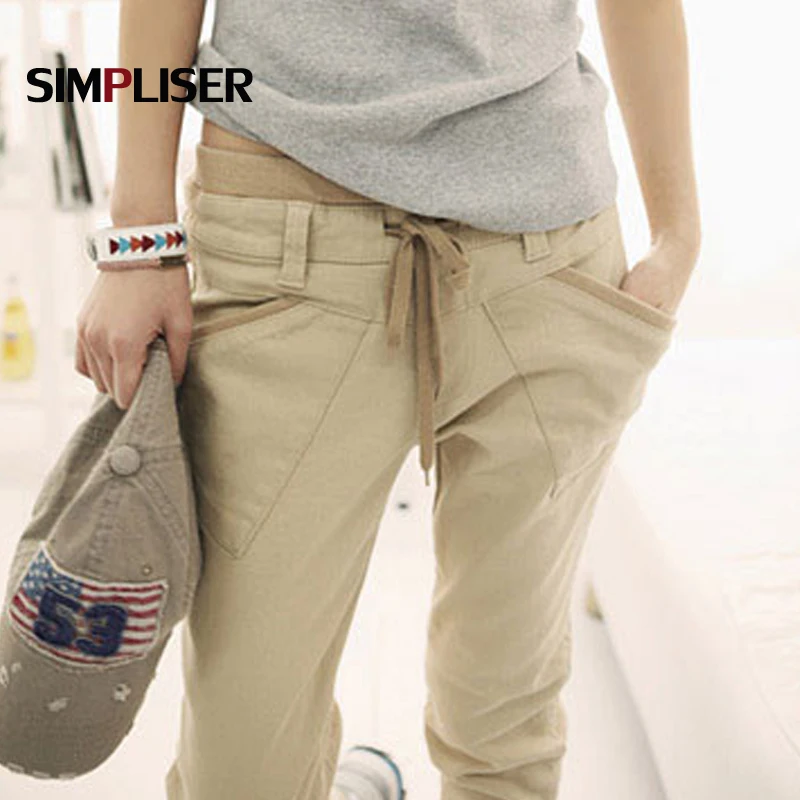 

Cargo Pants Women 2019 Autumn Harem Pants Solid Loose Trousers Elastic Waist Women Sweater Pants Lace Up Pencil Pants Black