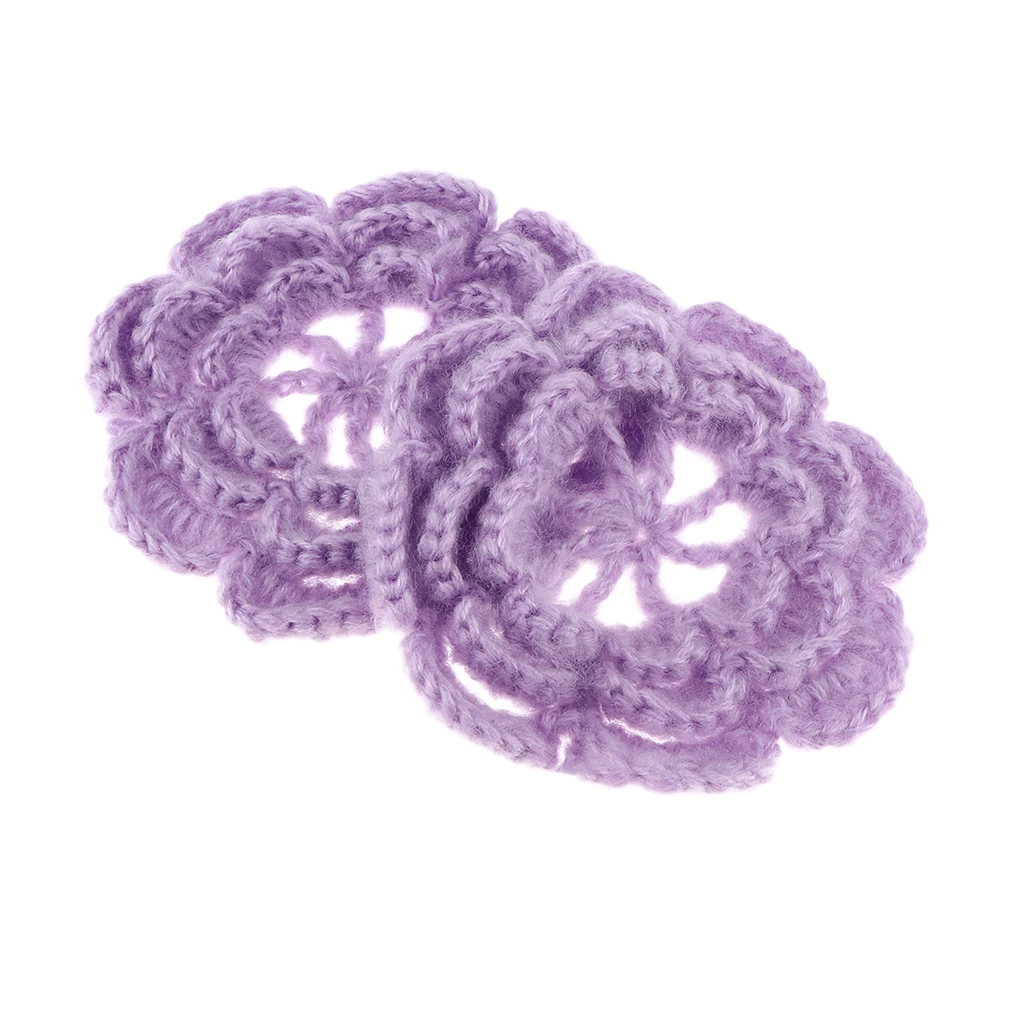 2Pcs Handmade Large Crochet Flowers Crafts Embellishment Applique DIY